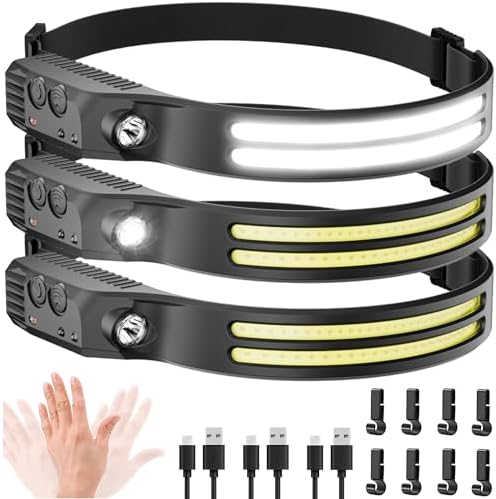 Beccason 3PCS Headlamp Flashlight, 230° Head Lamps LED Rechargeable Camping by Beccason
