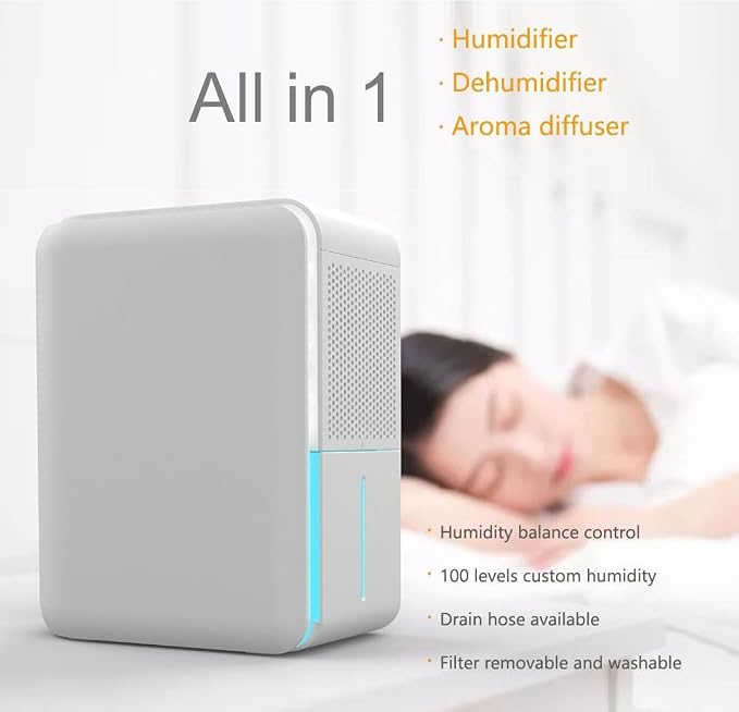 3 in 1 Dehumidifier, Humidifier & Aroma Diffuser with Air Combo One - 39Oz, Small Auto Purifier Humidity Control Quiet 27db Multifuctional Colorful Mist,for Bedroom/Bathroom/Bome/Basement(350 sq.ft) - Image 5