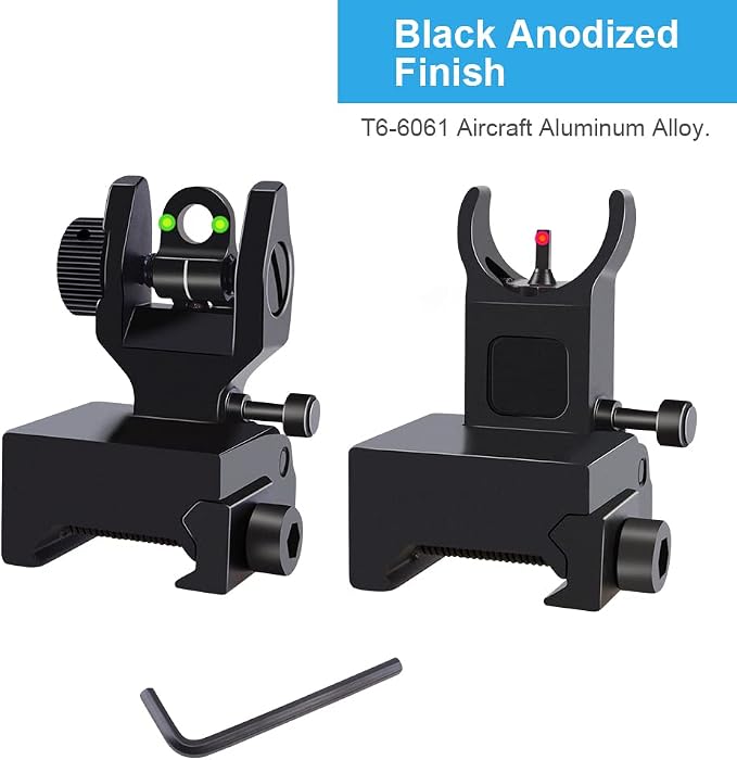 Fiber Optic Flip Up Iron Sights Picatinny Rail Mounted Front and Rear Backup - Image 5