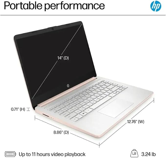 HP Student Laptop, Intel Processor N150(up to 3.6 GHz), 14 Inch LED Screen,8G RAM, 128GB Storange,One Year Office 365, Windows 11 Home,w/YYY Bundle,Rose Gold - Image 8