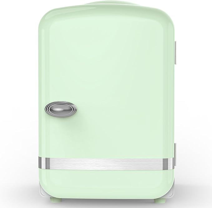 Electactic Mini Fridge for Skincare, 4L/6 Cans Portable Compact Cosmetic Fridge, Retro Desktop Fridge with AC/DC Adapters, Small Cooler and Warmer for Beverage, Makeup, Bedroom, Office, Kids, Green by Electactic