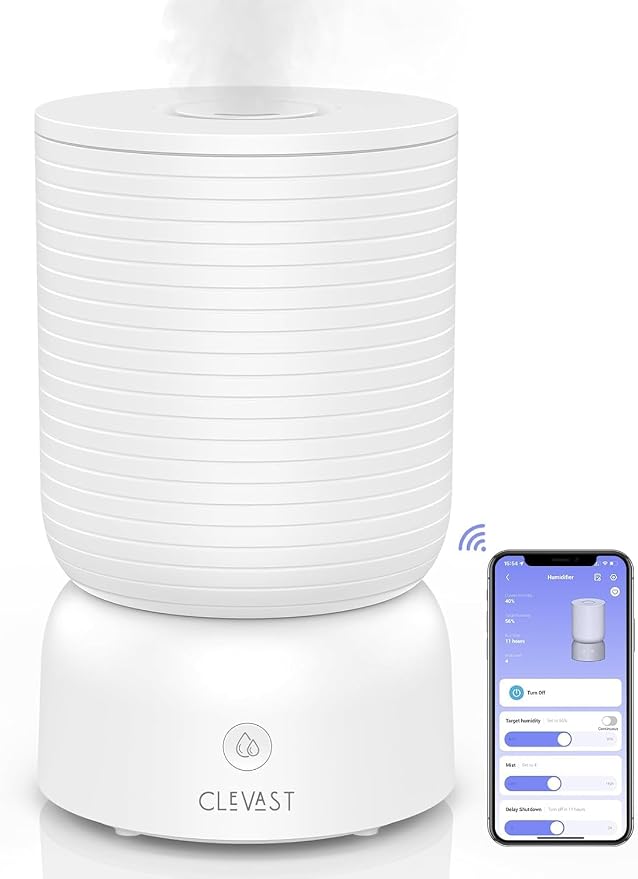 CLEVAST Smart Humidifiers for Bedroom, Top Fill 3L Cool Mist Quiet Ultrasonic Humidifier with Essential Oil Diffuser, Humidity Control, Wi-Fi Air Humidifier for Baby, Home, Compatible with Alexa by CLEVAST