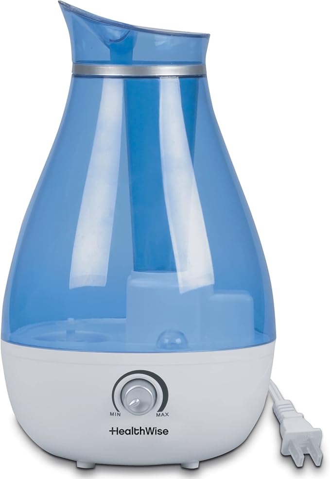HealthWise Cool Mist Ultrasonic Humidifier | For Medium Size Rooms | No Filter Required | 24 Hour Run Time, Blue, 2.6L by HealthWise