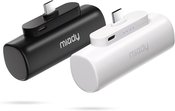 Miady 2-Pack 5000mAh Mini Portable Charger with Built-in Type C Connector, 5V 2.4A USB-C Output Fast Charging Small Power Bank, Compact Battery Pack Compatible with iPhone 17/16/15 Galaxy S24/S22 iPad by Miady