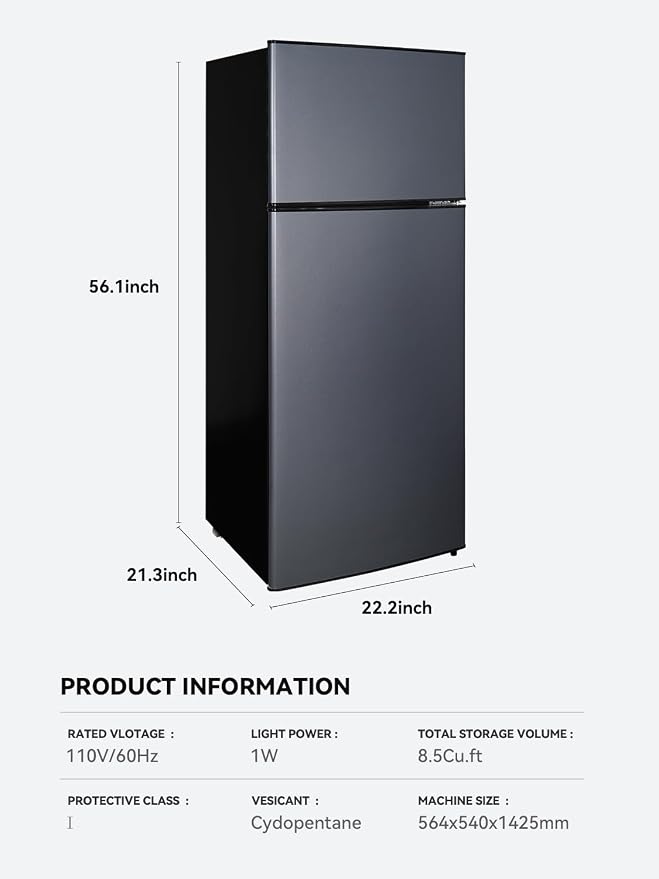 Cucina Magica 8.5 cu.ft Dual-Door Apartment Refrigerator with Freezer and Adjustable Thermostat - Slide-Out Glass Shelves for Dorms, Offices, RVs, and Homes - Image 7