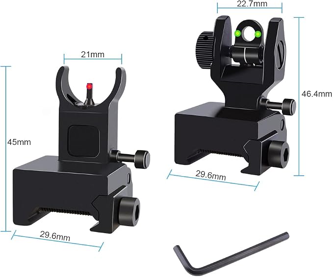 Fiber Optic Flip Up Iron Sights Picatinny Rail Mounted Front and Rear Backup - Image 3