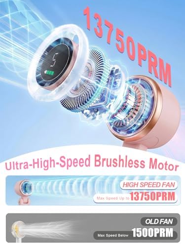 Portable Handheld Turbo Fan, 5 Gear Wind, Battery Operated, Up to 13 Working Hours Rechargeable Fan, 3 IN 1 Hand Fans with Air Turbo Tech Cooling Fan for for Travel, Beach, Outdoor - Pink - Image 2