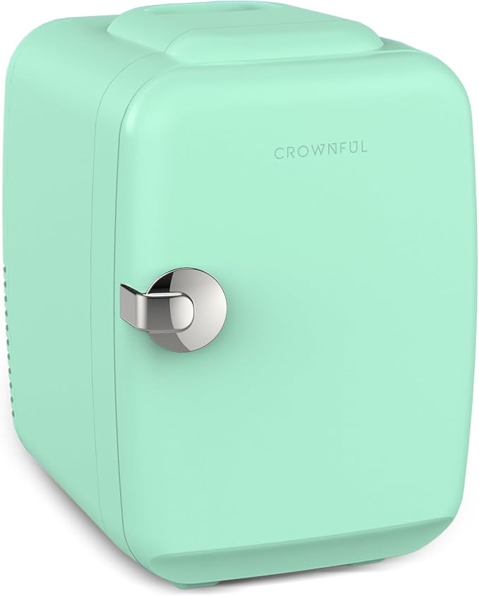 CROWNFUL Mini Fridge, 4 Liter/6 Can Portable Cooler and Warmer Personal Refrigerator for Skin Care, Cosmetics, Beverage, Food,Great for Bedroom, Office, Car, Dorm, ETL Listed (Green) by CROWNFUL