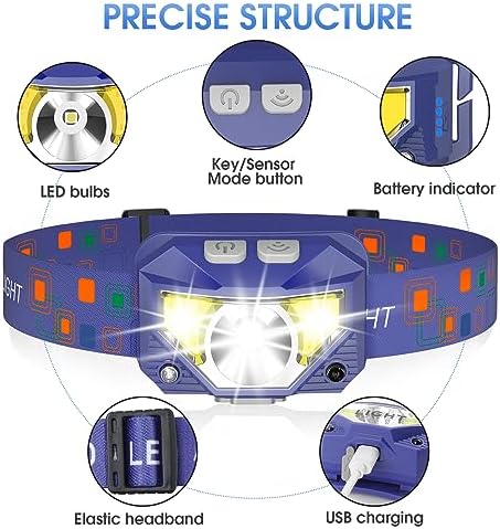 LHKNL Headlamp Flashlight, Lumen Bright Head Lamps LED Rechargeable-Blue - Image 2