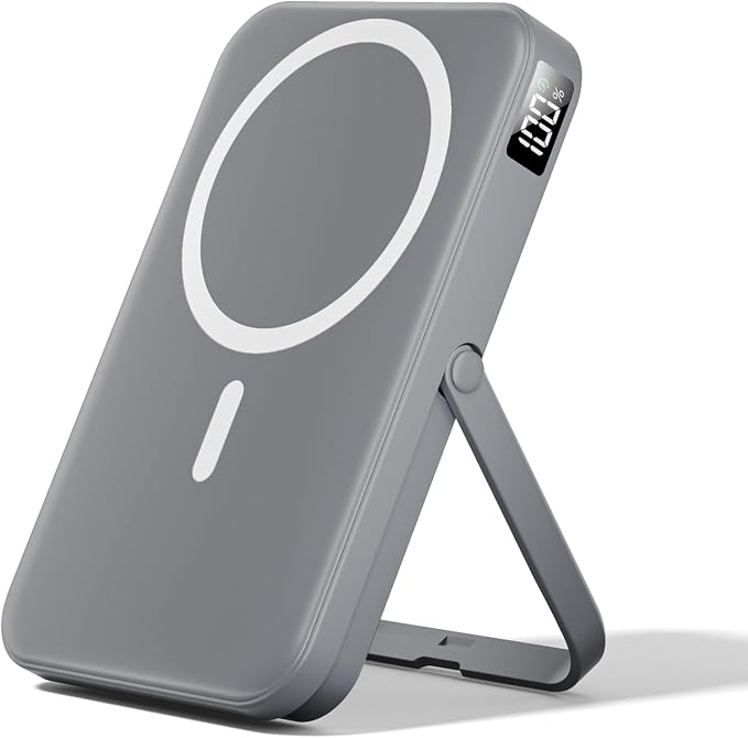 Magnetic Power Bank 10000mAh with for MagSafe Charging,PD 22.5W Fast Charge,Foldable Stand,Dual USB Output,LED Display (Space Gray) by LENUTO
