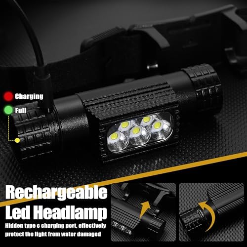 Headlamp Rechargeable, 2000 Lumen Super Bright LED Head Lamp for Adults, IP67 Waterproof Rechargeable Headlight with 9 Modes, Head Flashlight with 2600 mAh for Outdoor Camping Hiking Fishing Running - Image 4