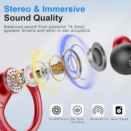 Wireless Earbuds, Sports Bluetooth 5.4 Headphones IPX8 Waterproof, 70H Over Ear Buds with Deep Bass Sound,4 ENC Noise Cancelling Mics, USB-C Fast Charging Earphones with Earhooks for Workout/Running | Bluetooth 5.4, 4 ENC Microphones, Deep Bass Sound, ... - Image 2