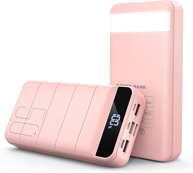 Power Bank Fast Charging 50000mAh - 22.5W Portable Charger USB C Quick Charge with 4 Outputs & 3 Inputs LED Display Huge Capacity External Battery Pack for iPhone, Samsung, iPad etc Pink by Unknown