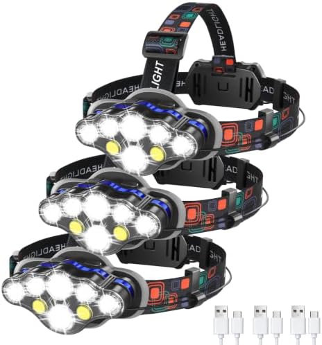 MIOISY Led Headlamp Rechargeable 3 Pack, Super Bright Headlight Flashlight by MIOISY