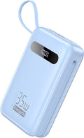 EnergyQC 20000mAh Portable Charger, 35W PD 3.0+QC 4.0 Fast Charging Power Bank with Built-in Lightning & USB-C in&Out Cables, Travel Battery Pack for iPhone 16/15/14/13, Samsung, iPad, Android, Blue by EnergyQC