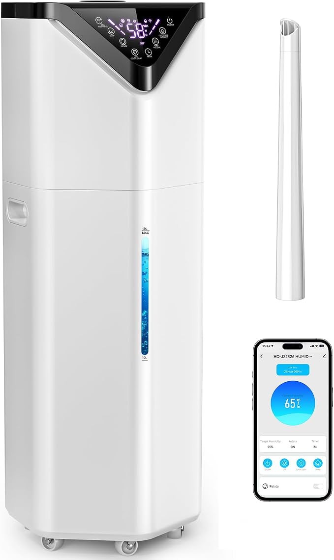 5Gal Smart Humidifier Large Room up to 2800ft², 1000mL/h, APP & Remote Control, 180° Auto Rotating Nozzle, 24H Timer, 60H Supersized Cool Mist Humidifiers for Whole House Home Office Plants by Aerzy
