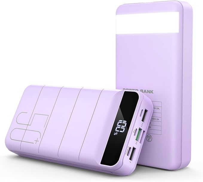 Power Bank Fast Charging 50000mAh - 22.5W Portable Charger USB C Quick Charge with 4 Outputs & 3 Inputs LED Display Huge Capacity External Battery Pack for iPhone, Samsung, iPad etc Purple by Unknown