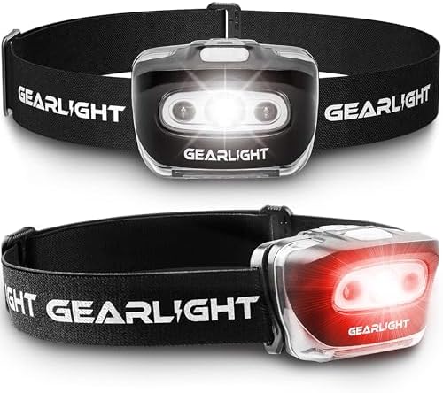 LED Headlamp 2-pack Battery Powered (AAA) (Batteries Not Included) | Head Lamp for Running Hunting Camping Fishing Hiking with Red Light and Adjustable Headband - Bright Forehead Headlamp 7 Modes by GearLight