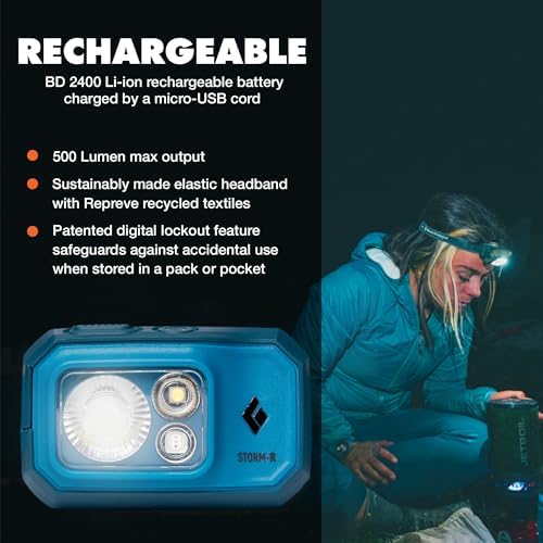 BLACK DIAMOND Storm 500-R Headlamp, Rechargeable, Dimmable, Bright, Azul - Image 2