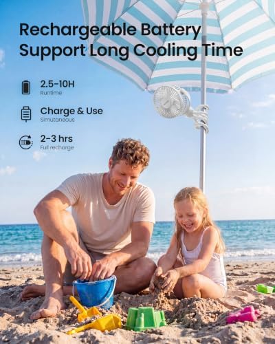 Gaiatop Mini Portable Stroller Fan, Small Clip on Fan 3 Speed Rechargeable - Image 5