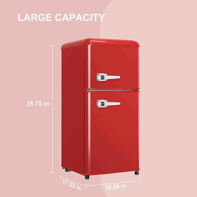 Mini Fridge with Freezer, 3.2 Cu.Ft Retro Double Door Refrigerator with 7 Level Thermostat, Adjustable Removable Glass Shelves for Bedroom Office Apartment Dorm Bar (RED, 3.2 Cu.Ft.) - Image 7