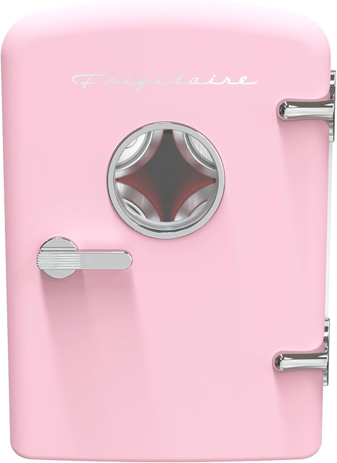 Frigidaire Retro 9-Can Mini Personal Fridge Portable Cooler for Car, Office, Bedroom, Dorm Room, or Cabin, 11.8" D x 7.1" W x 10.1" H, PINK by Unknown