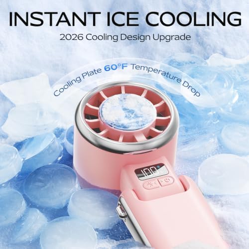 SHEWIND Portable Handheld Fan with Ice Cooling - 5 Gear High Speed Personal Turbo Fan Rechargeable, Up to 11 Hrs, Mini Hand Fans for Travel Essentials, Beach Vacation, Gifts for Women, Men (Pink) - Image 4