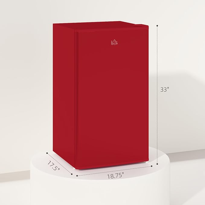 HOMCOM 3.2 Cu.Ft Mini Fridge with Freezer Single Reversible Door Red | Compact Refrigerator, Adjustable Thermostat, Shelf, for Bedroom Dorm Home Office, Energy Efficient - Image 7