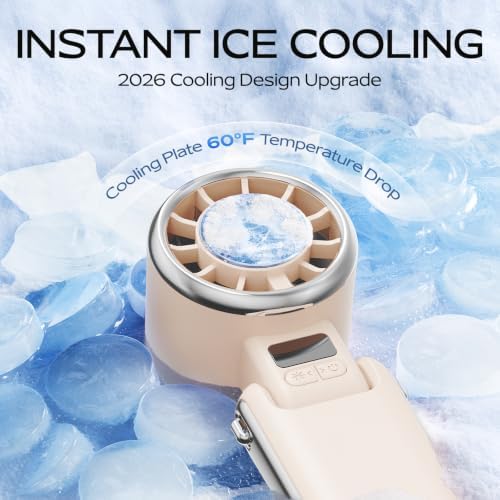 SHEWIND Portable Handheld Fan with Ice Cooling - 5 Gear High Speed Personal Turbo Fan Rechargeable, Up to 11 Hrs, Mini Hand Fans for Travel Essentials, Beach Vacation, Gifts for Women, Men (Cream) - Image 4