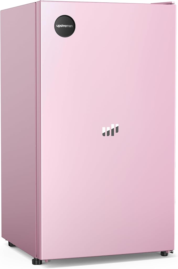Upstreman 3.2 Cu.Ft All-Refrigerator Mini Fridge, Pink-CR32 | Petal Pink Finish, 7-Level Thermostat, ENERGY STAR Certified, Reversible Door, Small Fridge for Office, Bedroom or Dorm by StartUpLiveBetter