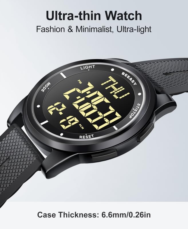 Beeasy Digital Watch for Men Women, 50M Waterproof, Ultra-Thin & Lightweight - Image 4
