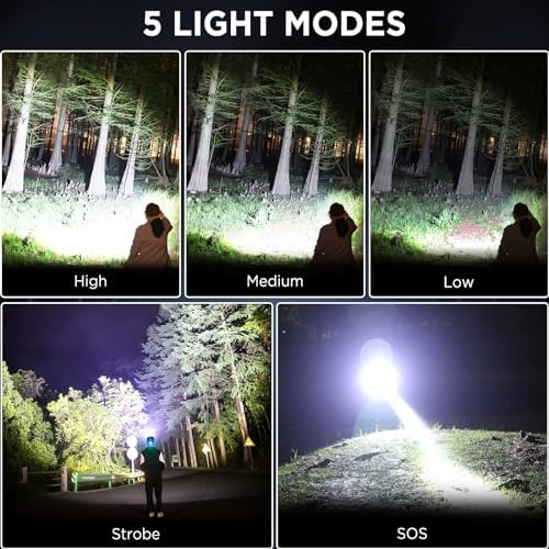 NJ FOREVER LED Rechargeable Headlamp, 3000 Lumens Super Bright Head Lamp with 5 Modes, 90°Adjustable, USB Rechargeable, Waterproof LED Headlamps for Adults Camping, Hiking, Climbing (2 Pack) - Image 4