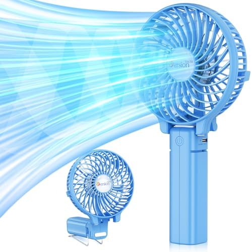 VersionTECH. Portable Handheld Fan, Powerful+Durable+180° Foldable, Mini Hand Fans with USB Rechargeable Battery Operated Cooling Accessories for Personal Use, Travel, Office Blue by VersionTECH
