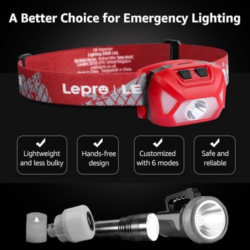 Lepro Headlamp Battery Powered Waterproof LED Headlight 2 Pack - Red - Image 7