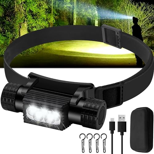 Headlamp Rechargeable, 2000 Lumen Super Bright LED Head Lamp for Adults, IP67 Waterproof Rechargeable Headlight with 9 Modes, Head Flashlight with 2600 mAh for Outdoor Camping Hiking Fishing Running by Rugtol
