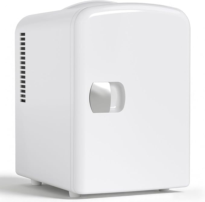 Antarctic Star 4L/6 Can Portable Mini Fridge,Personal Compact Refrigerator,Small Cooler for Food,Drinks or Skin Care, AC/DC for Bedroom, Car, Office & Dorm, White by AntarcticStar