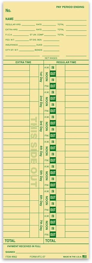 Generic Time Clock Cards for Tracking Regular and Extra Time by Unknown