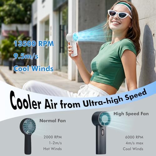 WHATOOK Portable Handheld Turbo Fan, 5 Speeds Mini Personal Fan with 4000mAh Rechargeable Battery, Small Pocket Fan for Travel Essentials, Beach, Office, Gifts for Women Men - Off White - Image 3