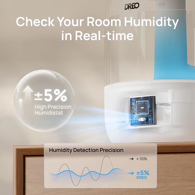DREO Humidifiers for Bedroom, Cool Mist Ultrasonic Humidifier with 26dB Quiet & RGB Lighting, Top Fill 3L Tank, Easy Clean, 30 Hr Runtime for Home, Baby, Plant, Nursery, Work with Google/Alexa - Image 5