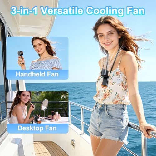 Portable Handheld Turbo Fan - 5 Speed Mini Personal Fan with Strong Airflow, Foldable 3 in 1 Rechargeable Battery Operated Trave Essentials Hand Fans for Indoor/Outdoor Use (Dark Black) - Image 3