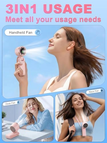 Portable Handheld Turbo Fan, 5 Gear Wind, Battery Operated, Up to 13 Working Hours Rechargeable Fan, 3 IN 1 Hand Fans with Air Turbo Tech Cooling Fan for for Travel, Beach, Outdoor - Pink - Image 4