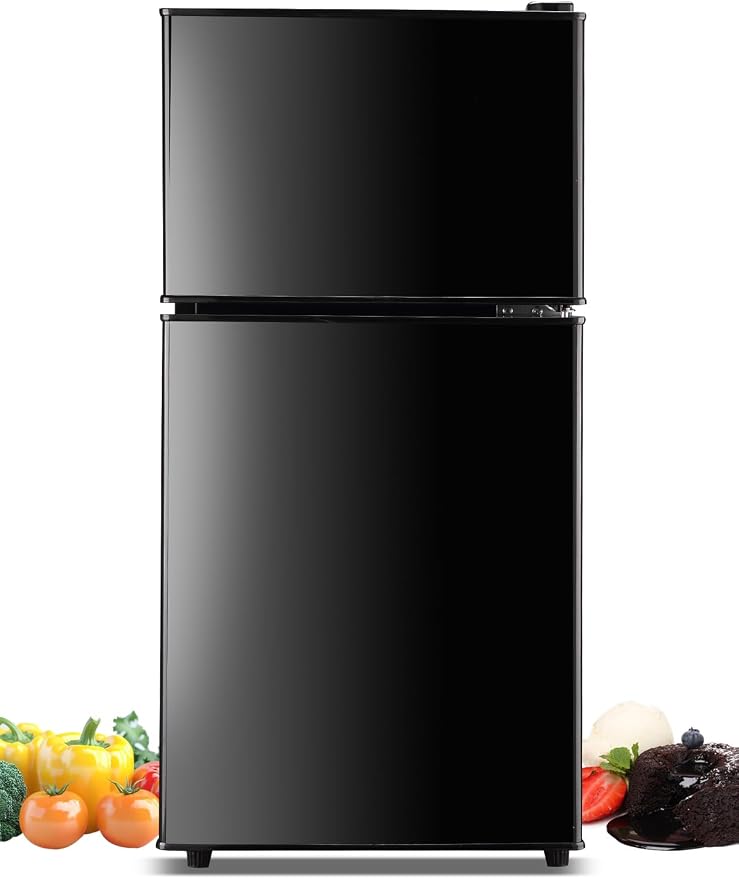 F.W.WOOLWORTHS 3.5 Cu.Ft Refrigerator with Freezer | Compact Fridge with 2 Doors for Office, Kitchen, Dorm and Bedroom, 7 Level Temp Adjustable Thermostat, Black by FWWOOLWORTHS