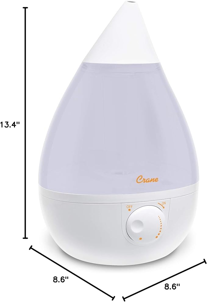 Crane White Drop Ultrasonic Cool Mist Teardrop Humidifier, 1 Gallon Tank, Baby Humidifier for Nursery, Bedroom, Plants, Office, Adjustable Mist Levels - Image 9