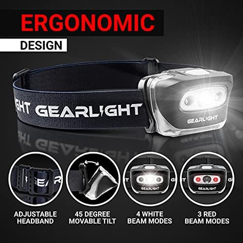 GearLight USB Rechargeable Headlamp Flashlight for Running, Camping, and Outdoor LED Headlight Camping Headlamps - Head Lamp Light for Adults, Kids, Emergency Gear - Black - 2 Pack - Image 5