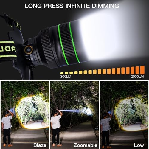 2000LM Super Bright LED Rechargeable Headlamp, Zoomable Head lamp with 5 Lighting Modes, 90° Adjustable & IP67 Waterproof for Camping | Hiking | Climbing | Fishing | Hunting | Auto Repair - Image 3