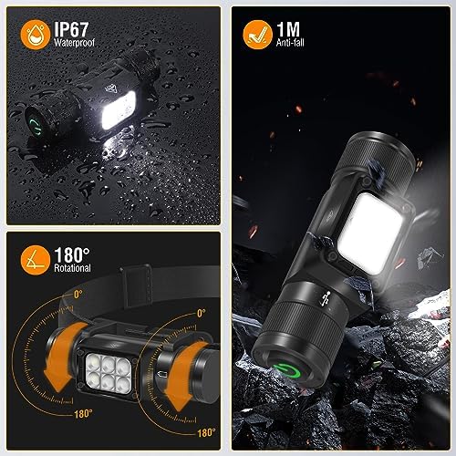 BORUIT HP360 LED Rechargeable Headlamp with White Green Red Light,Super Bright Head Lamp Flashlight,IP67 Waterproof,7 Working Modes,Suitable for Adults Running Camping Hiking Fishing - Image 5