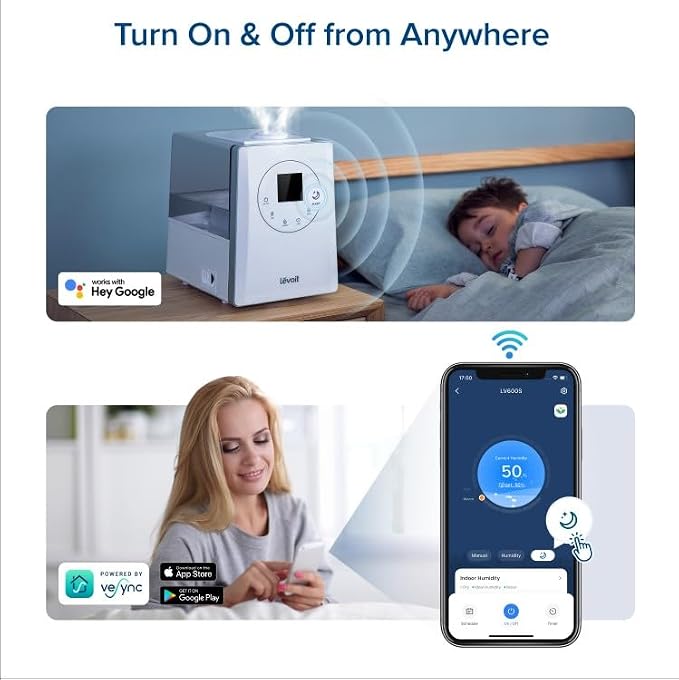 LEVOIT LV600S Smart Warm and Cool Mist Humidifiers for Home Bedroom Large Room, (6L) 753ft² Coverage, Quickly & Evenly Humidify Whole House, Easy Top Fill, App & Voice Control - Quiet Sleep Mode - Image 5