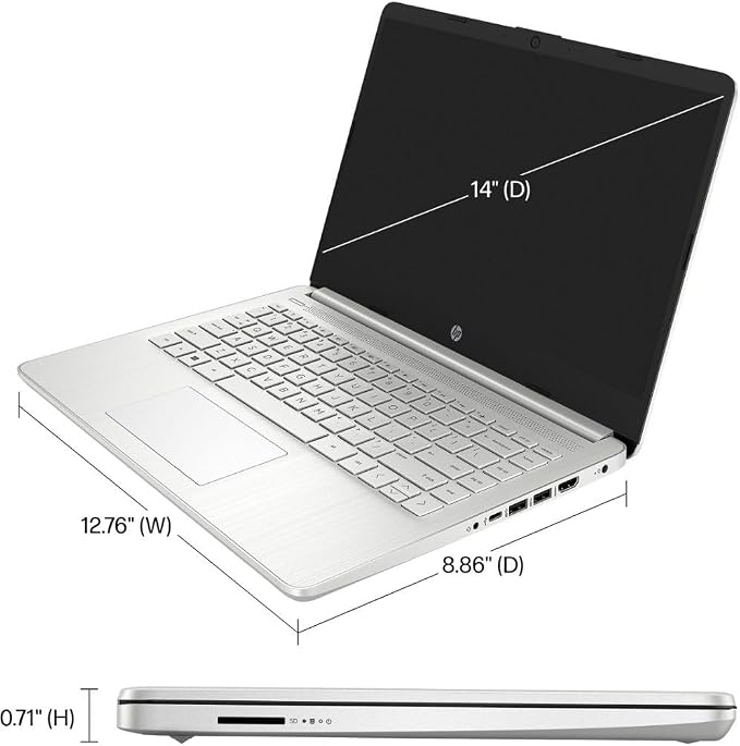 HP 14-dq0760dx 14 Inch HD Laptop Intel Celeron N4120 4GB DDR4 RAM 128GB eMMC Intel UHD Graphics Windows 11 Home in S Mode USB Type-C HDMI Ports, Natural Silver 9R334UA (Renewed) - Image 7