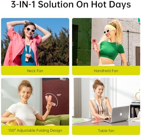 JISULIFE Portable Handheld Fan Life7: 3-in-1 Hand, Desk & Neck Fan-Pink - Image 2