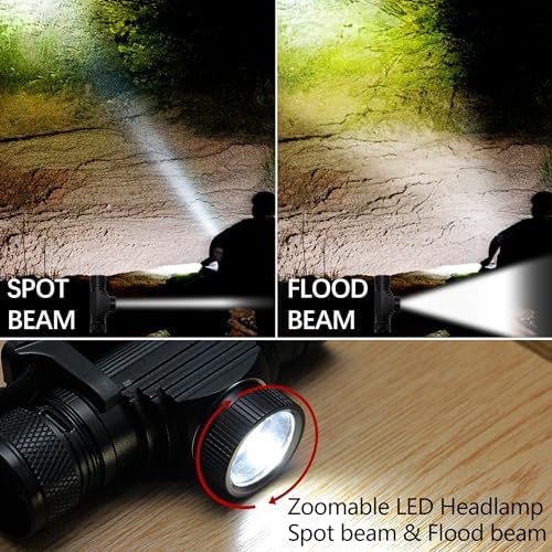 Headlamp Rechargeable, 1200 Lumen Zoomable LED Head Lamp for Adults, IP66 Waterproof Rechargeable Headlight with 9 Modes, Super Bright Head Flashlight with 2600 mAh for Outdoor Camping Hiking Running - Image 7